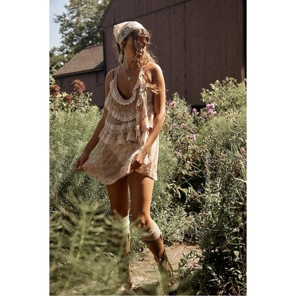 Free People Bali Theodora Slip Dress Frosted Mint Small NWT Ruffles Ethereal - Picture 13 of 16